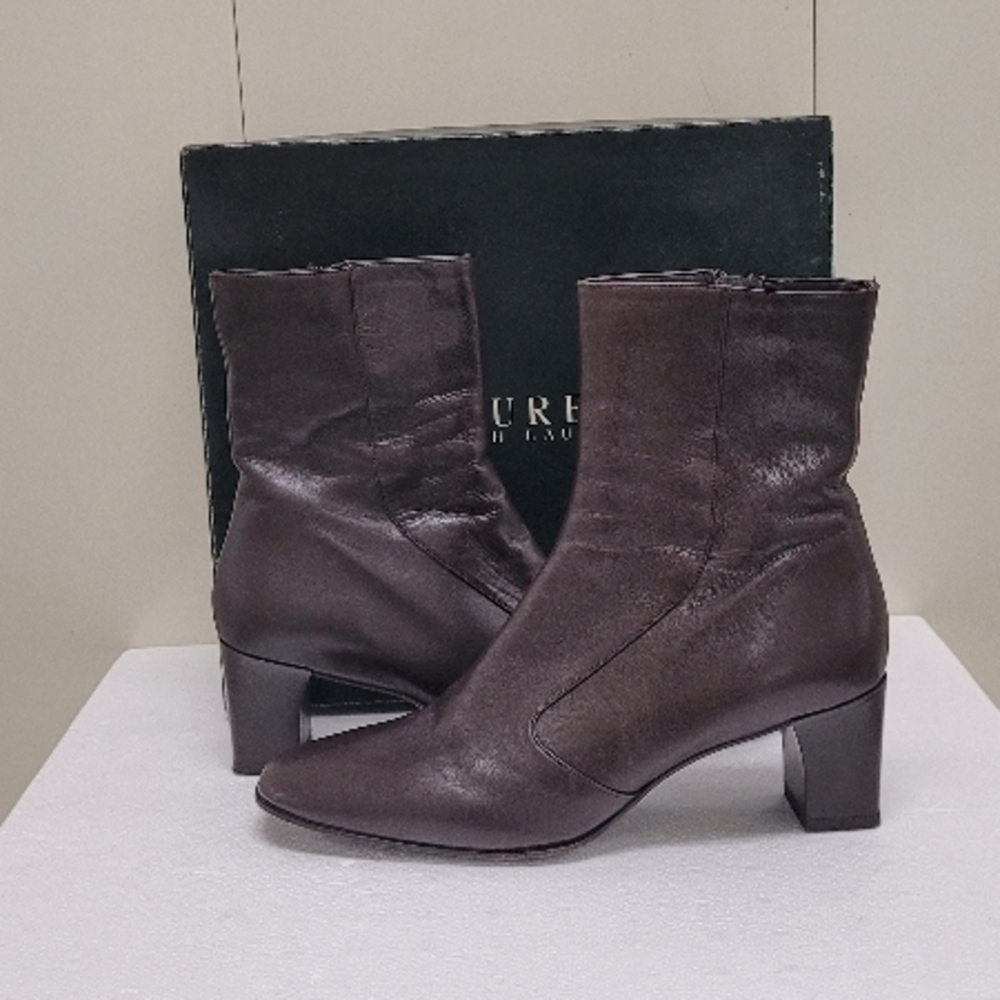Ralph Lauren Sopbia Brown Leather Ankle Boots